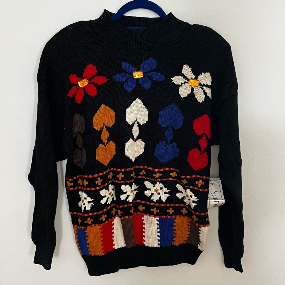 Vintage Santoria Sweater Gemstone Abstract NWT Deadstock Medium Colorful Heart